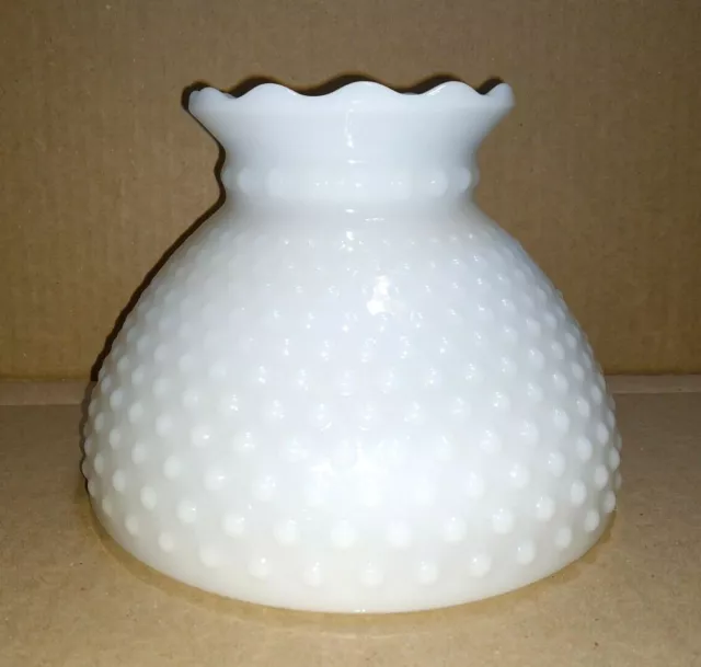 Vintage White Milk Glass Hobnail Hurricane Oil Student Ruffle Top Lamp Shade
