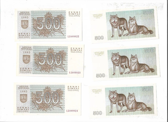 RARE 500 TALONAS 1993 LITHUANIA UNC BANKNOTE (Pick-46a)
