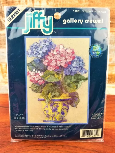 Dimensions Jiffy COLORIDA HORTENSIA Crewel Kit Ann Craig Flores Vintage 16051
