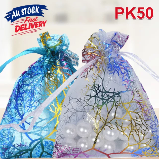 50pcs Wedding Gift Bag Jewellery 9x12cm Organza Candy Packing Pouch Candy
