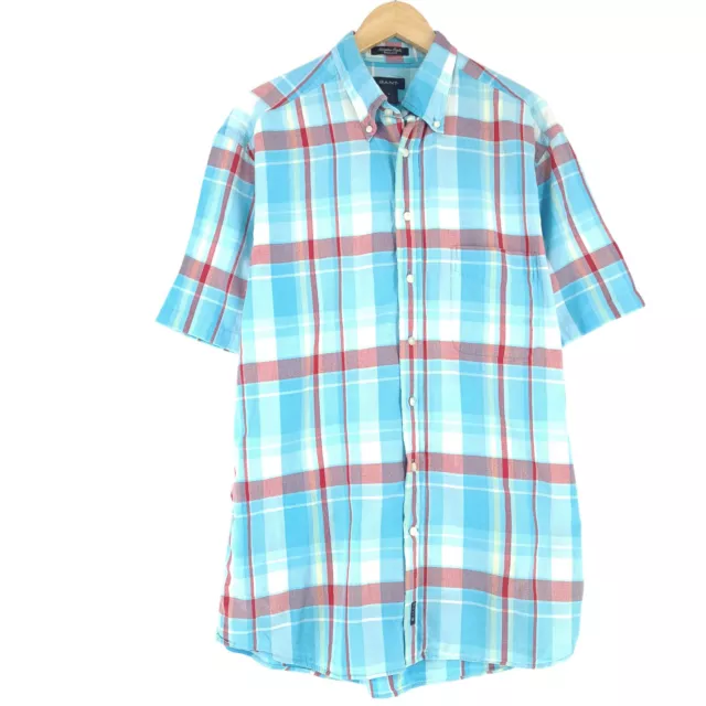 GANT Hommes Chemise Bleu Navigator Poplin à Carreaux Flanelle Coton Taille L