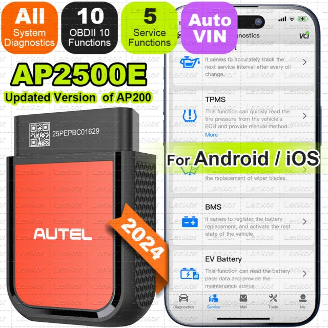 Autel MaxiAP AP2500E BT Car Code Reader OBD2 Scanner for Android iOS ABS SAS DPF