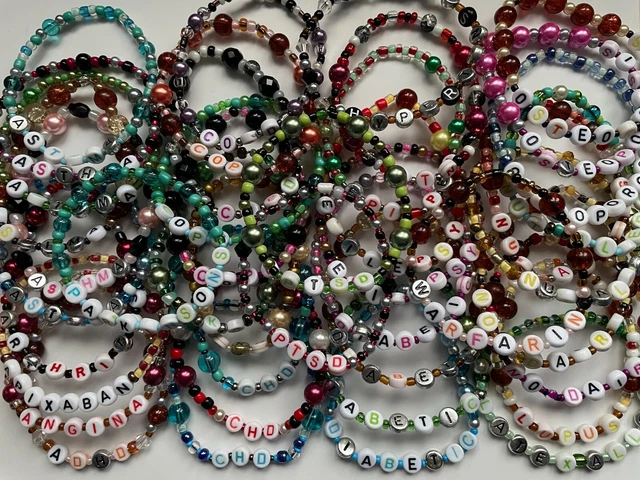 Handmade Elasticated Beaded Medical Condition - ADULT SIZE - Message Bracelets.