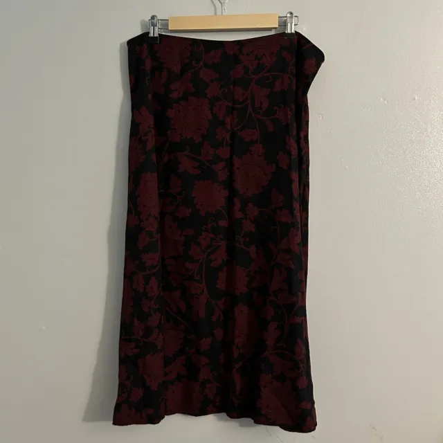 Y2K 00s Black Red Floral Midi Skirt Size 16 Boho Fairy Grunge Whimsigoth