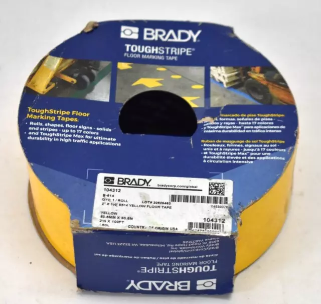 Brady ToughStripe Floor Marking Tape Yellow 2" x 100' Adhesive 104312 B514