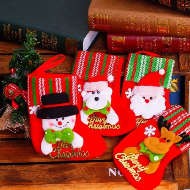 4x Christmas Felt Stocking Tree Hanging Sock Xmas Plush Candy Gift Bags Décor