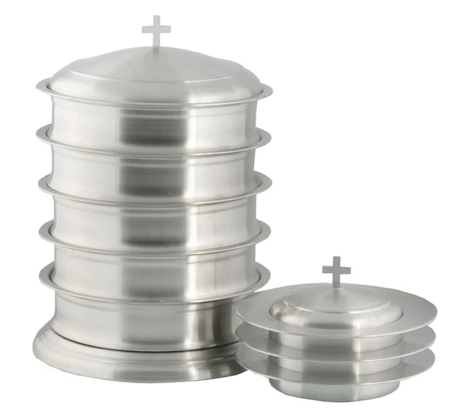 Juego de 5 bandejas de comunión y 3 platos de pan apilables con tapa en...