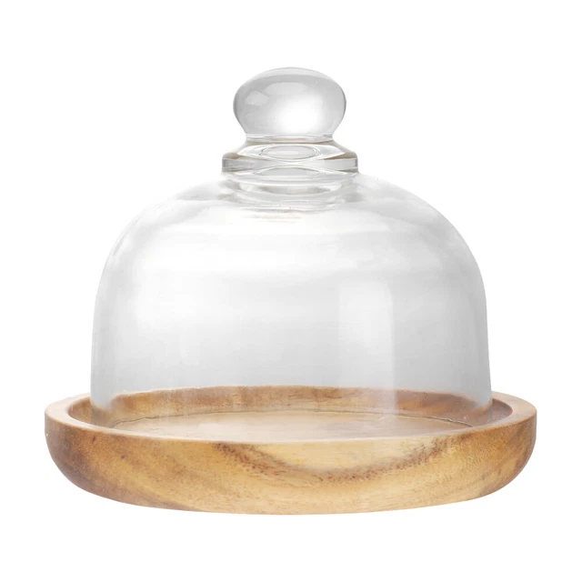 Cloche à Gâteau En Verre Avec Plateau Bois - Présentoir 30cm - Protection élégante Pour Pâtisseries - Décoration De Table