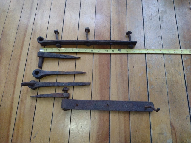 Very Early 1800s Hardware Lot BARN DOOR Hinge Parts BLACKSMITH HAND FORGED