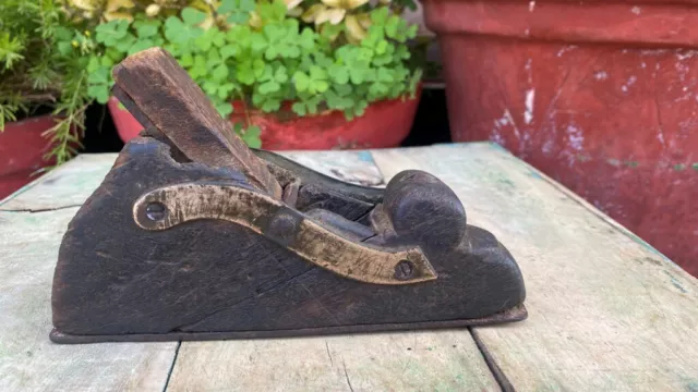 1700's Ancient Old Wooden Hand Crafted Brass Work Woodworking Planer Rand Tool