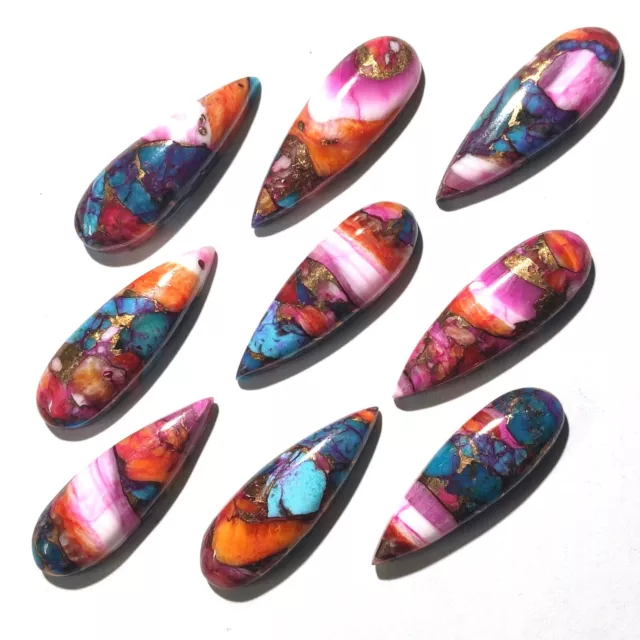 5 Pcs Natural Pink Dahlia Copper Turquoise Teardrop Cabochon Lot 10X30 MM