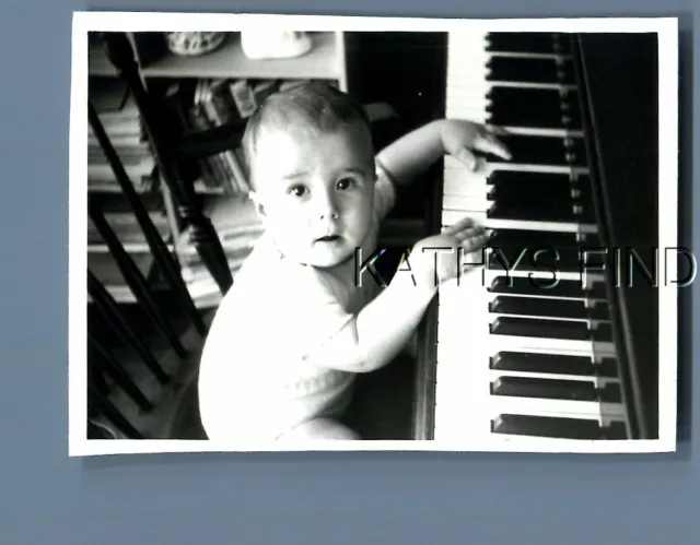 Found B&W Photo M+8481 Baby Siting At Piano