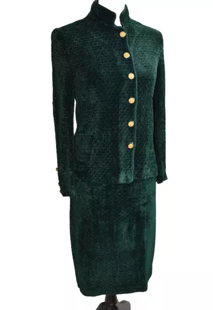 St. John Collection by Marie Gray Sz 6 Textured Knit Green Two-Piece Skirt Suit 2