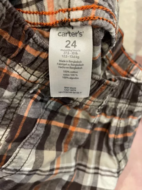 Carters Boys Cotton Plaid Pull On Shorts Size 24 Months Euc Toddler 3