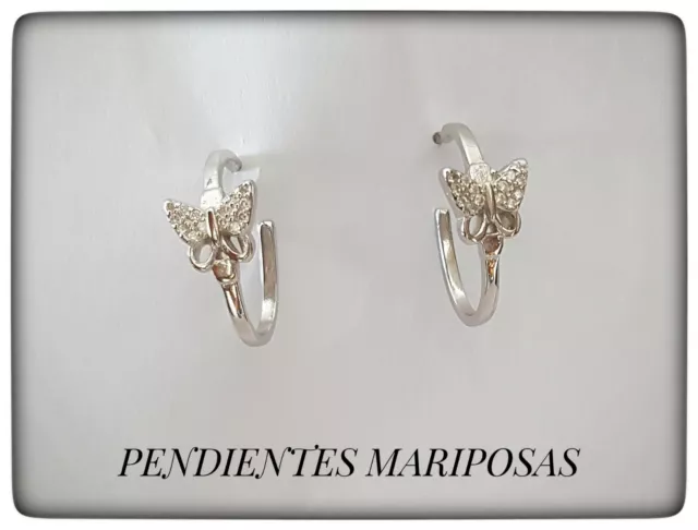 PENDIENTES MARIPOSA PLATA DE LEY AROS  BUTTERFLY EARRINGS SILVER PLATA 925 ml