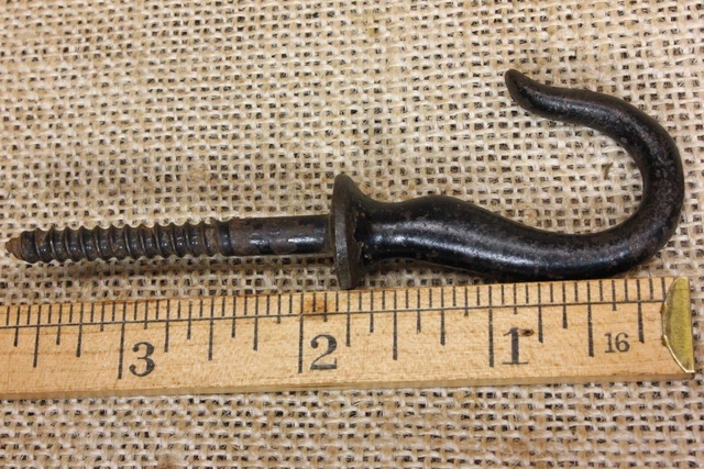 old Plant hook oil lamp fish serpent small 1 7/8" rustic cast iron vintage paint 6