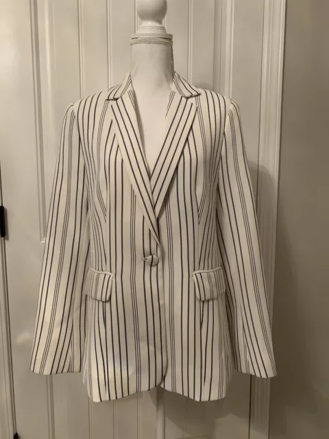 FRAME Suits Womens Striped Crepe Blazer White Navy Stripes Sz 8