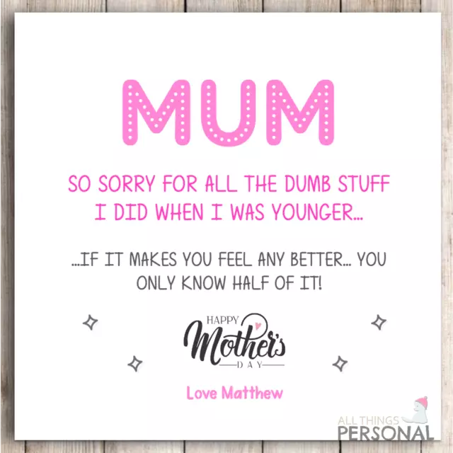 Funny Mothers Day Card Personalised Mother's Day for Mum Joke Mom Humour Rude