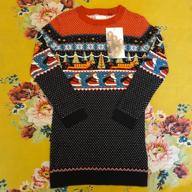 Next Age 4-5 Bnwt Girls Navy Blue & Red Christmas Jumper Dress New Santa