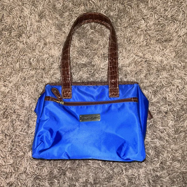 Samantha Brown Insulated Cooler Lunch Tote Bag ~ Blue with Brown Croc Trim