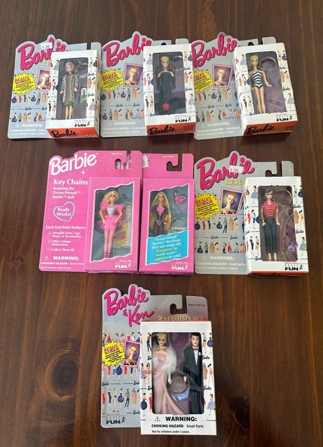 7 Vintage Barbie Doll Keychains in boxes (1 couple with Barbie & Ken)