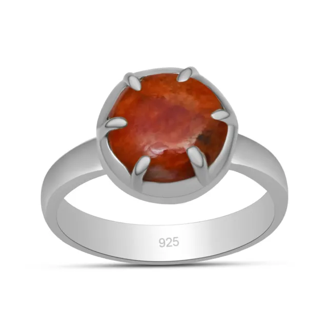 10X10 mm Orange Copper Turquoise Gemstone 925 Sterling Silver Prong Set Ring