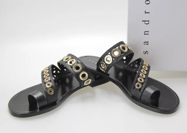 Sandro Adelie Chaussures Femmes Ue 39 /UK 5.5 Cuir Sandales Plates Doré Oeillets