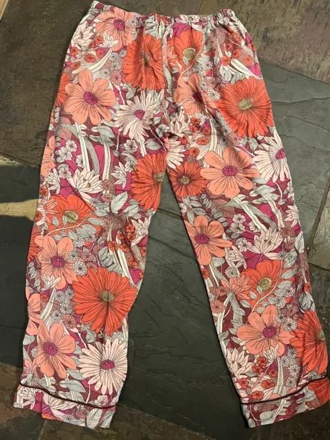 Vera Bradley S Floral Pajamas Bottoms Button Fly Tie Waist Lounge Pants Rayon S
