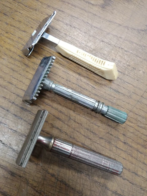Vtg 3 Pc Safety Razor Clean Up Lot 1951 Gillette 2 x Gem Micromatic Good Shaves!