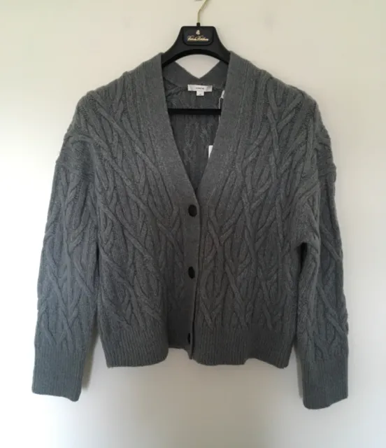 NWT Vince Cardigan Womens Sz L Interlocking Cable Wool Cashmere Light Slate $465