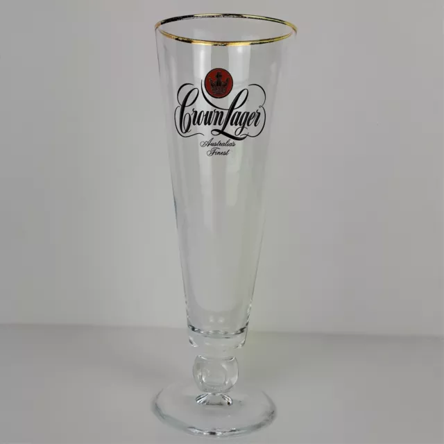 Collectable Vintage Crown Larger Beer Glass - Thin Gold Rim - Flute Style