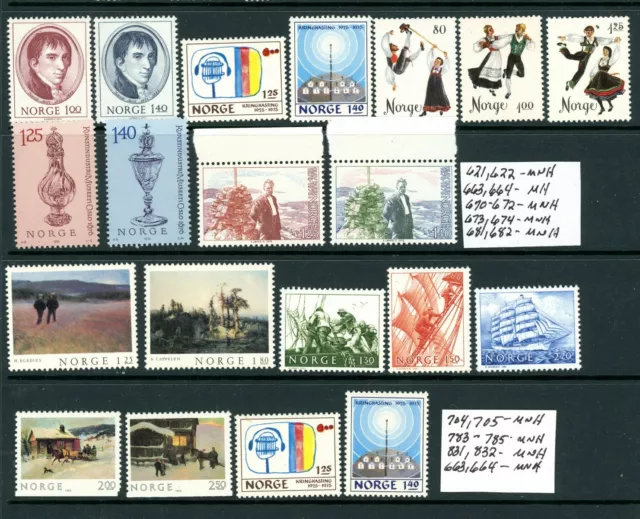 Norway Outstanding selection of 20 MNH/MH Stamps - CV=$18.75