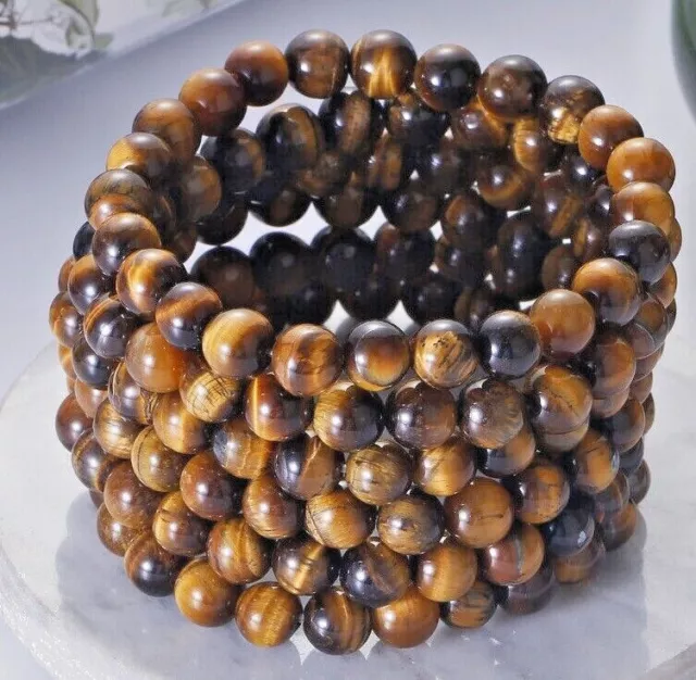 Wholesale 6 Pcs Natural Tiger Eye 8mm 7.5” Crystal Healing Stretch Bracelet