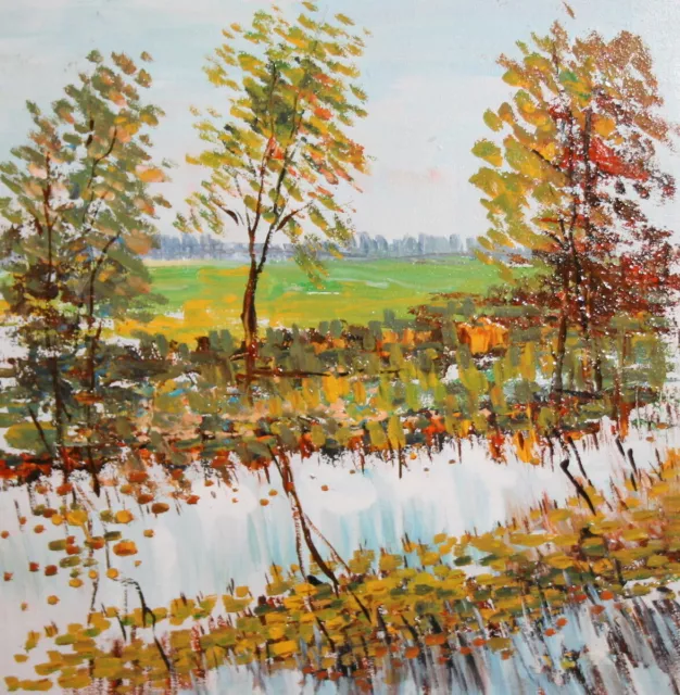 Peinture à l'huile impressionniste vintage paysage fluvial