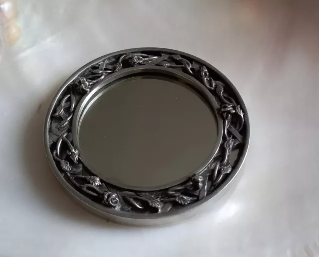 Vintage Selangor Pewter Round Pocket Hand Mirror