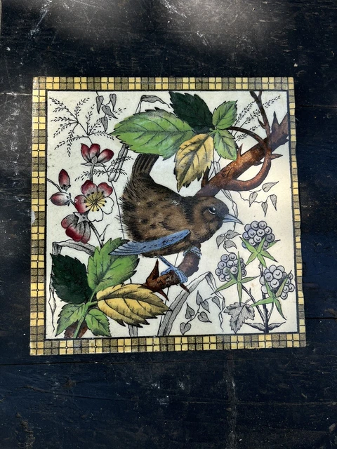 Antique Vintage Bird Tile Henry Olivant C.1895