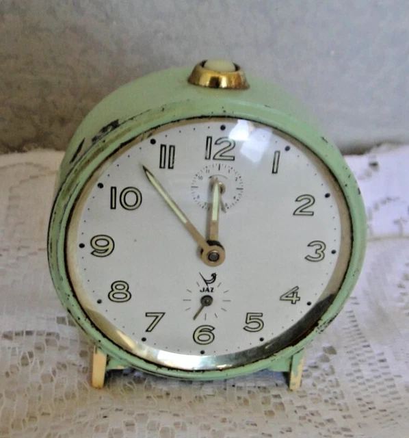 RÉVEIL ANCIEN JAZ POLDIC mécanique rond métal vert vintage 68 à 73 EUR