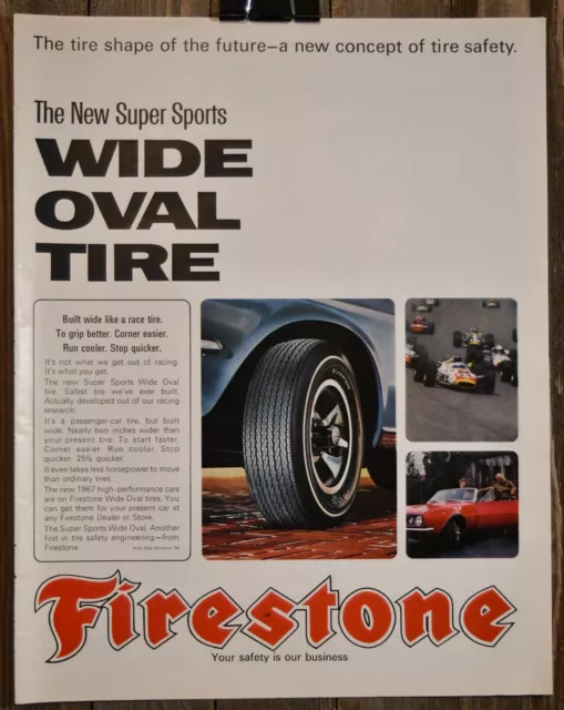 1967 Firestone Super Sports Wide Oval Tires Full Page Automotive Print Ad