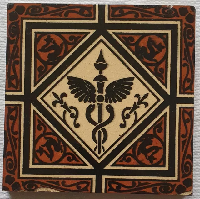 Antique Tile.  Mintons,.ROD OF CADUCEUS. C1890s