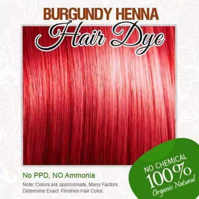 Tinte para el cabello con henna burdeos: henna 100% orgánica y sin químicos...