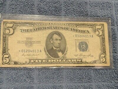 1953 Circulated Five Dollar $5 Silver Certificate - Blue Seal - Star Note