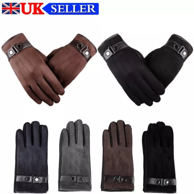 Mens Winter Warm Faux Leather Fleece Lined Thermal Touch Screen Driving Gloves