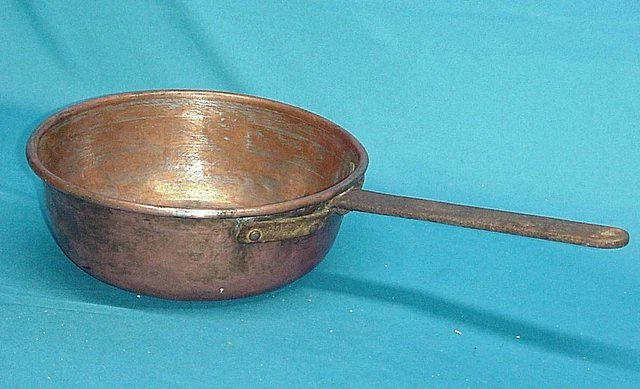 Antique Copper Pot Hand Forged Primitive 9"x3.5" Soup Sauce Candy Cast Iron