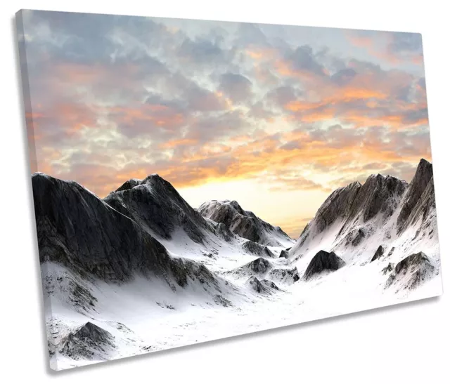 Snowy Mountains Landscape Picture SINGLE CANVAS WALL ART Print Multi-Coloured
