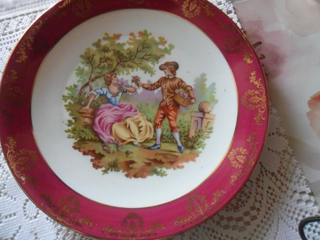 Belle grande ASSIETTE DECORATIVE porcelaine Limoges FRAGONARD - vintage