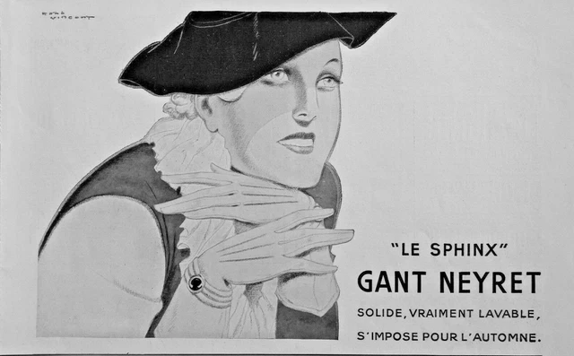 Publicité De Presse 1934 Le Sphinx Gant Neyret Solide Lavable - Advertising