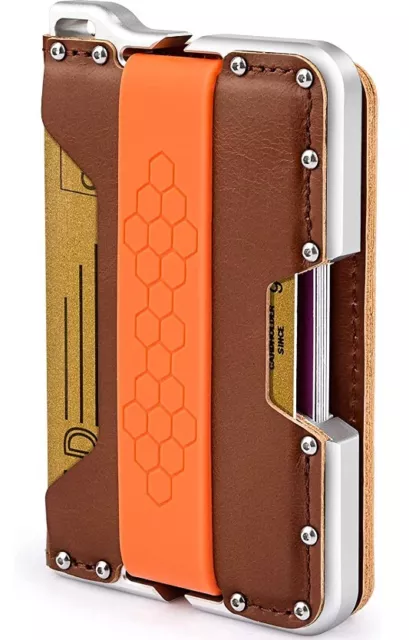 Minimalist Wallet for Men Slim Smart Metal EDC Wallets with C-Silver&Brown