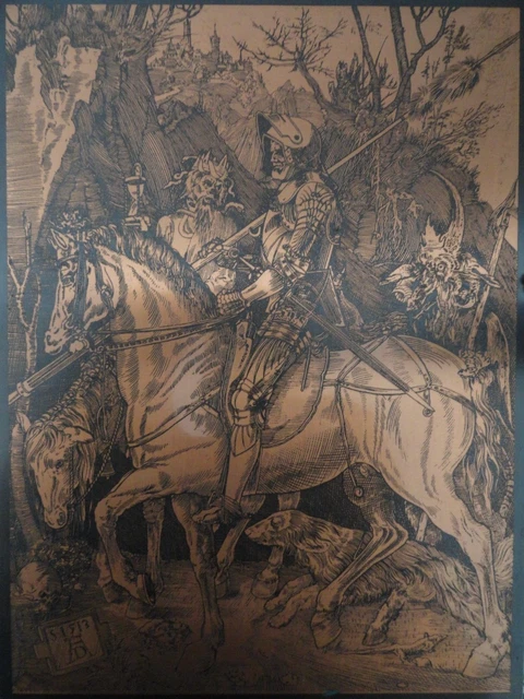 albrecht dürer ancien plaque  cuivre gravure le chevalier, la mort et le diable