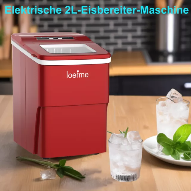 LOEFME Eiswürfelmaschine 100 W - 2 Liter Eiswürfelbereiter 12kg Eiswürfel/24 Std