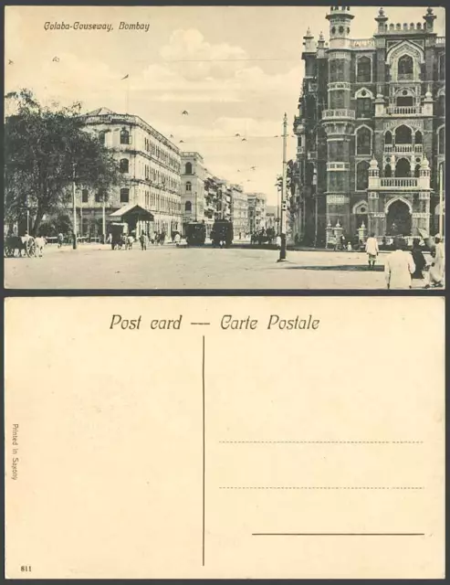 India Old Postcard Colaba Couseway Causeway Bombay Street Scene TRAM Tramway 811
